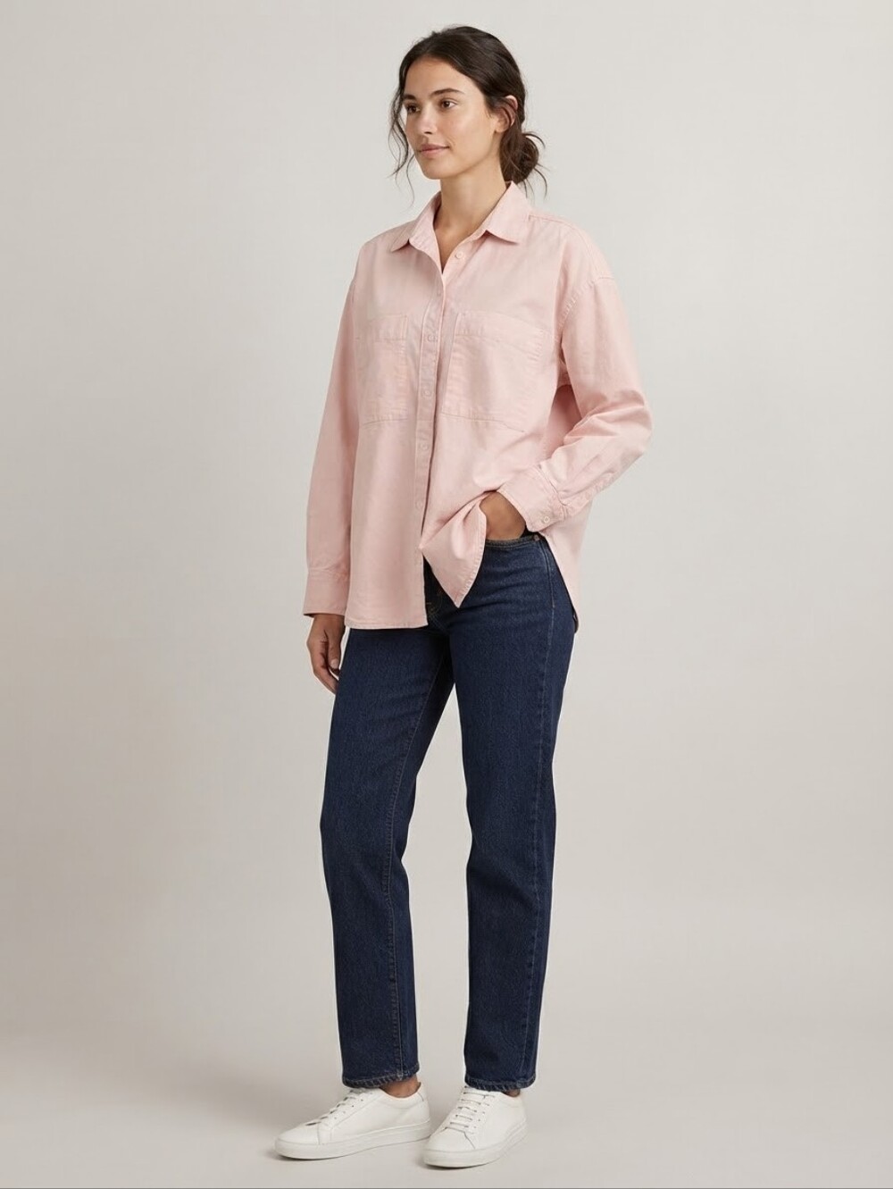 Everlane Pink Oversized Button-Up Shirt with Double Chest Pockets – Size Small